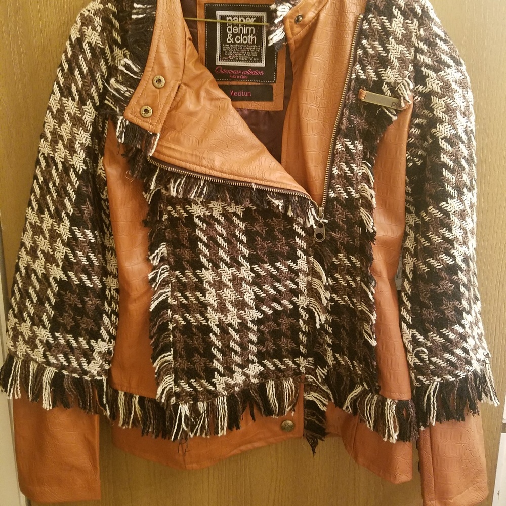 Faux leather and tweed jacket